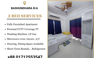 Beautifully Styled Two-Bedroom Serviced Apartment Available For RENT In Bashundhara R/A.