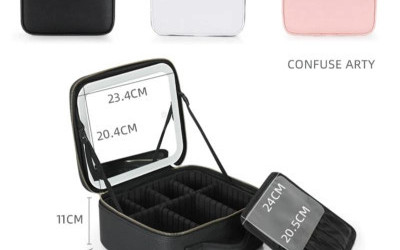 Makeup organizer bag with mirror and smart LED lighting