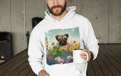 Pug Print Hooded Sweatshirt