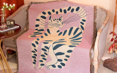 Pink Cat Pattern Cotton Throw Blanket